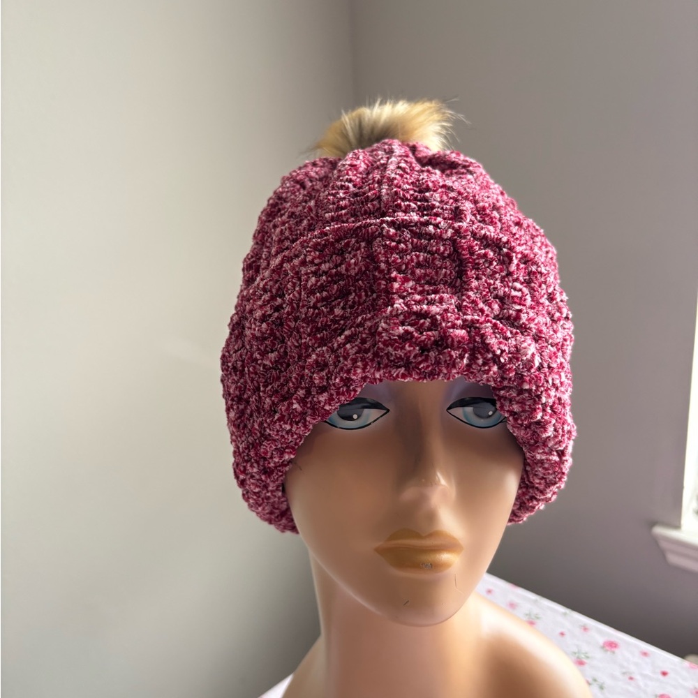 Red crochet Beanie with Pom Pom